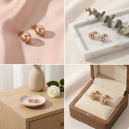 3/4 Pairs Stainless Steel Ball Stud Earrings, High Polished Round Ball Earrings Set for Women & Men 4-10mm - color: Rose Gold