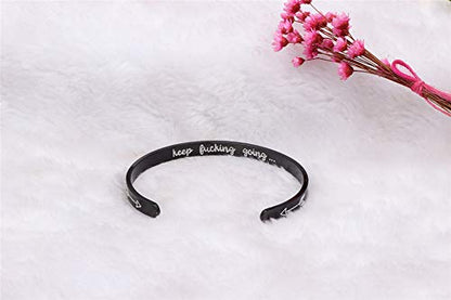 Inspirational Open Bracelet Cuff for Women Men Engraved Keep Fucking Going Bracelet Bangle Stainless Steel Arrow Bracelet Fashion Wristband Jewelry - color: D:Black/Keep Fucking Going