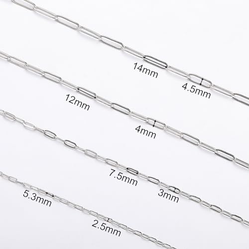 SMYHTGLIF 32.8 Feet Silver Cable Paperclip Jewelry Making Chains Bulk Roll | Stainless Steel Necklace Bracelet Chain with Lobster Clasps and Open Jump Rings for Jewelry Making - color: Silver, size: 2.5×5.3mm