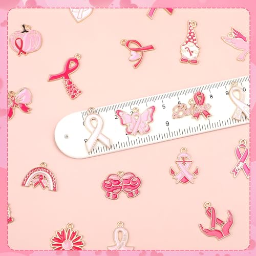 SANNIX 200Pcs Breast Cancer Charms for Jewelry Making, Pink Ribbon Bulk | Cancer Awareness Charm Hope Pendants, for Bracelets Necklaces Earrings Craft Making Accessories - color: Pink