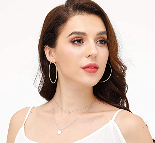 3 Pairs Sterling Silver Large Hoop Earrings Set for Women 40 50 60MM | 14K White Gold Plated, Hypoallergenic - style: B:Gold 40mm 50mm 60mm