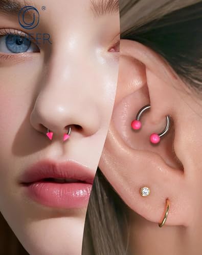 OUFER Horseshoe Septum Rings 16G, Internally Threaded Septum Piercing jewelry, G23 Titanium Pink Septum Piercing kit, Lip Helix Conch Cartilage Piercing Jewelry For Women Men - color: Pink
