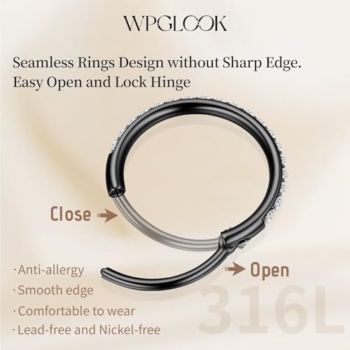 2Pcs Nose Ring Hoop Set: 14G 16G 18G 20G 316L Surgical Steel Septum Rings Hypoallergenic Body Jewelry 6/7/8/9/10/12MM Cartilage Earrings for Women Men - color: Gold-2pcs cz rings