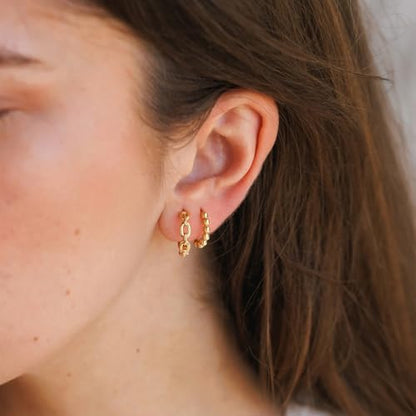 LOYATA Gold Huggie Hoop Earrings 14K Gold Plated Dainty Small Simple Hypoallergenic Jewelry Gift for Women - style: Beaded Gold