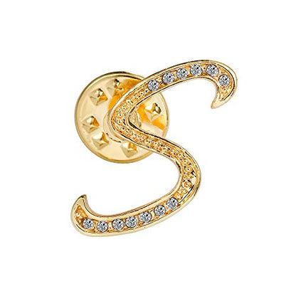 Initial Letter Brooch Pin Small Lapel Pin Tie Tack Name Personalized Gifts for Women Men Gold A-Z - style: S