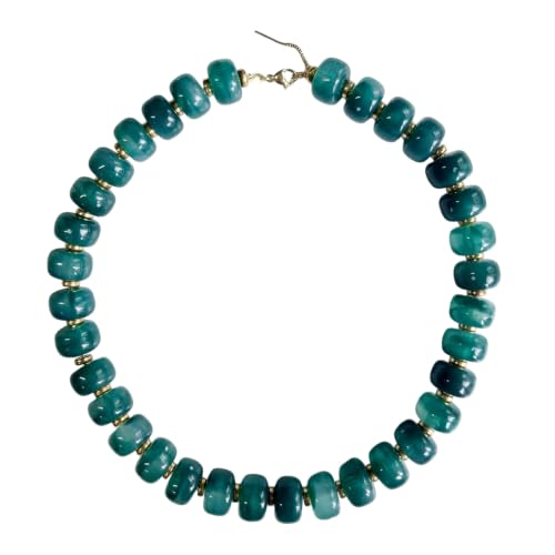 Colorful Chunky Resin Beaded Choker Necklaces for Women | Multicolor Beads, Sturdy Metal Chain, Adjustable, Detachable, Lightweight, Summer Beach Boho, Trendy Statement Jewelry Gift - color: Dark Green