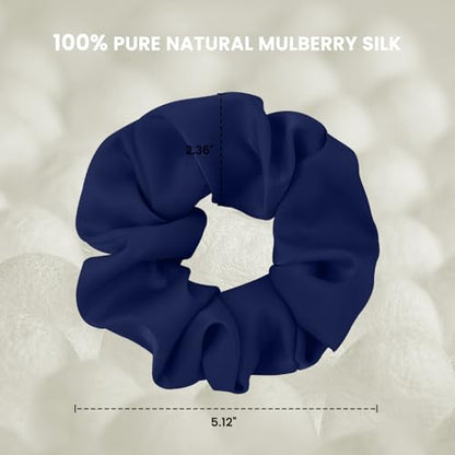Silk Hair Scrunchies for Women, 100% Mulberry Silk Hair Ties, No Damage for Curly Hair, Large Scrunchie for Sleep, 1-Pack, Dark Navy Blue, L - color: Dark Navy Blue