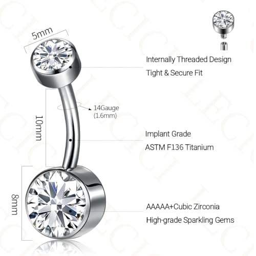 Titanium Floating Belly Button Rings 14G, ASTM F136 Implant-Grade Curved Barbell, Internal Thread with 6mm Teardrop Gems, Sparkle Navel Piercing Jewelry, 10mm/12mm Length - color: Silver-Clear cz, size: 3/8"(10mm)