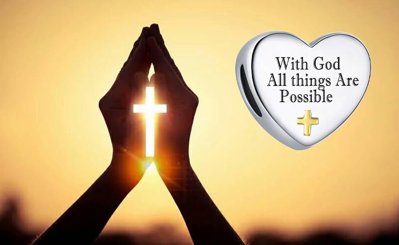 Cross Heart Charm for Pandora Bracelets Christian Bible Verse Charms Prayer Faith Religious Gifts for Women - style: With God All things are Possible Matthew 19:26