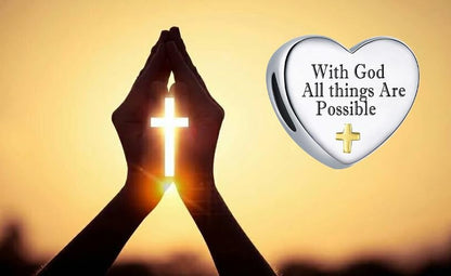 Cross Heart Charm for Pandora Bracelets Christian Bible Verse Charms Prayer Faith Religious Gifts for Women - style: With God All things are Possible Matthew 19:26