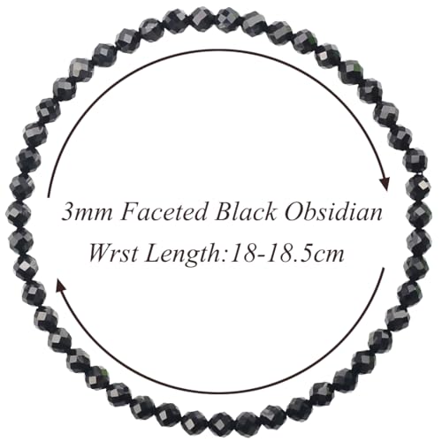 MASSIVE BEADS Natural Genuine Gemstone Beads Healing Crystal Chakra Reiki Jewelry Faceted Round Beads Bracelets 3mm - color: Black Obsidian