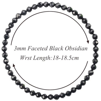 MASSIVE BEADS Natural Genuine Gemstone Beads Healing Crystal Chakra Reiki Jewelry Faceted Round Beads Bracelets 3mm - color: Black Obsidian