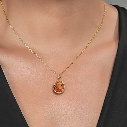 Gem Stone King 11X9MM Oval Gemstone Birthstone Pendant Necklace | 925 Sterling Silver | Solitaire Necklace For Women | With 18 Inch Chain | Fine Jewelry Gifts for Mom Women Wife Her - color: Twilight Orange Mystic Quartz