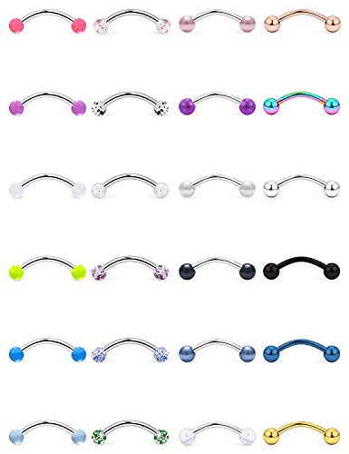 24-48PCS 16G Surgical Steel Snake Eyes Tongue Ring Curved Barbell Snake Bite Piercing Jewelry for Women Men