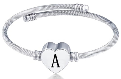 MUERDOU Initial Bracelet for Women Alphabet 26 Letters Bracelet Heart Cable Charm Bracelets Gifts for Her - style: AAA