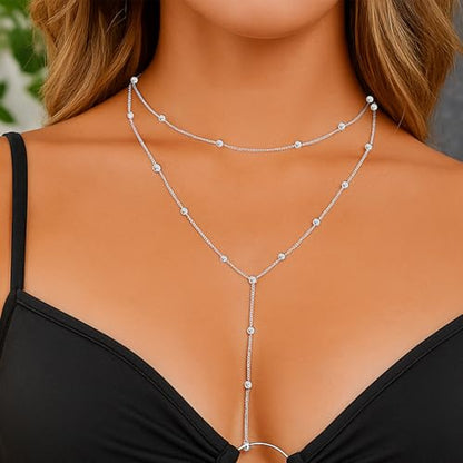 HAXIYA Gold Pearl Y-Shaped Necklace for Women Layered Lariat Long Pendant | 14K Gold Plated/Sterling Silver Dainty Drop Chain Layered Pearl/Beaded Necklaces Simple Gold Jewelry for Women - color: Pearl - Silver