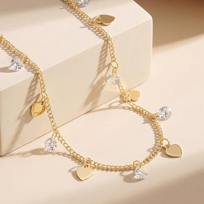 MTMY Gold Choker Necklace for Women, 14K Gold Plated Dainty Cubic Zirconia Cross Heart Shell Teardrop Charm Station Necklaces Trendy Summer Jewelry Gift - style: Heart