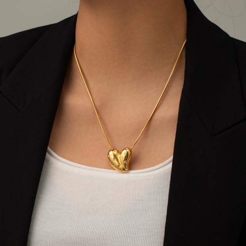 NUZON Sunburst Heart / 2-Tone Interlocking/CZ Evil Eye/Single Pearl/Love Heart Pendant Necklace for Women 14K Gold Chain Necklace Chunky Statement Jewelry - color: CZ Heart