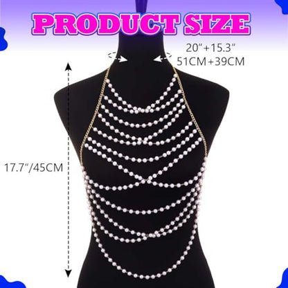 Zoestar Pearl Body Chain Layered Bikini Chest Chains Summer Beach Bra Accessories for Women