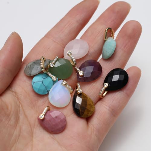 LE SKY Natural Stone Pendants Healing Crystal Gemstones with Rhinestone Charms for jewelry Making Necklace DIY Craft Gift - color: faceted drop