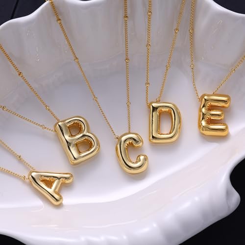 Ewrkbrㅤ Initial Necklaces for Women, 14k Gold Plated Bubble Letter Necklace Chunky Gold Necklace Dainty Charm Initial Necklaces for Women Trendy Custom Preppy Stocking Stuff Necklace Christmas Gifts - color: Gold, style: D