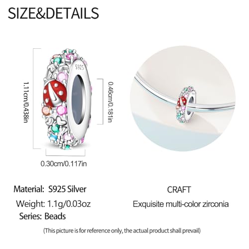 2pcs Stopper Spacer Beads for Pandora Bracelets, Sterling Silver Cross Ladybug Clip Spacer Charms For Bracelet DIY Jewelry Gift - color: Ladybug