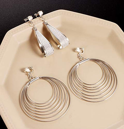 15 Pairs Wholesale Clip on Earrings for Women Trendy,Lightweight Clipon Earrings for Women in Silver Tone - style: #2-Silver earrings