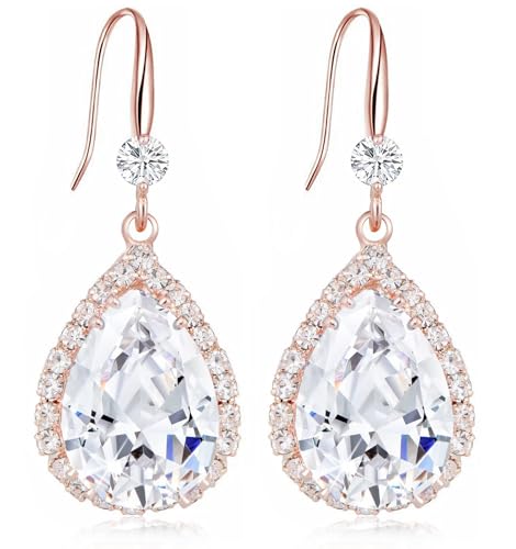 Crystal Drop Earrings for Women Cubic Zirconia Teardrop Earrings Sparkling Rhinestone Dangle Earring - color: Gold White