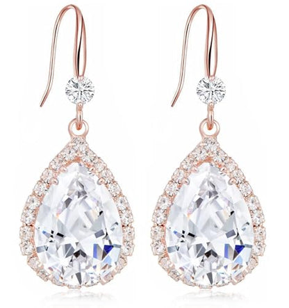 Crystal Drop Earrings for Women Cubic Zirconia Teardrop Earrings Sparkling Rhinestone Dangle Earring - color: Gold White