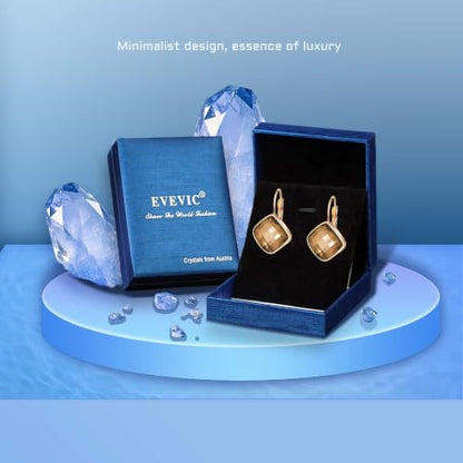 Austrian Crystal Square Leverback Drop Earrings for Women | Classic Square-Cut Crystal,14K Gold-Plated,Leverback for Easy Secure Wear,Gift Box Included,For Day and Evening Events - color: Light Topaz