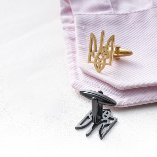 Fashionable Ukrainian national emblem cufflinks, men's stainless steel Ukrainian symbol cufflinks, French shirt cuff link brooch - color: Cufflinks-gold