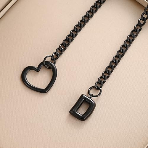 sroyte Black Heart Slip Chain Initial Necklaces for Women,Stainless Steel O-Ring Adjustable Lariat Heart Y-Necklace,Punk Gothic Cuban Collar Choker Necklace for women - color: Black D