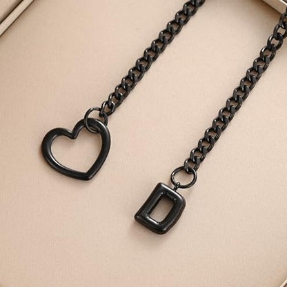 sroyte Black Heart Slip Chain Initial Necklaces for Women,Stainless Steel O-Ring Adjustable Lariat Heart Y-Necklace,Punk Gothic Cuban Collar Choker Necklace for women - color: Black D