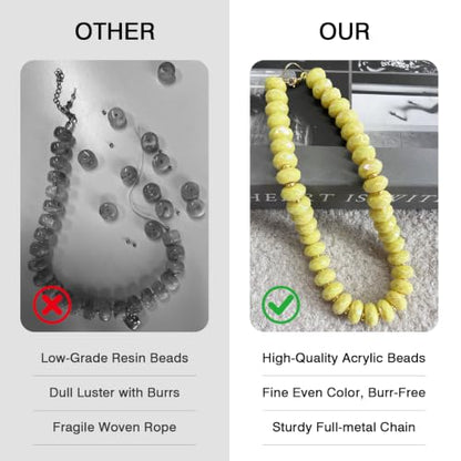 Colorful Chunky Acrylic Beaded Choker Necklaces for Women | Multicolor Faceted Beads, Sturdy Metal Chain, Adjustable Detachable, Lightweight, Summer Boho, Sparkly Statement Jewelry Gift - color: Yellow
