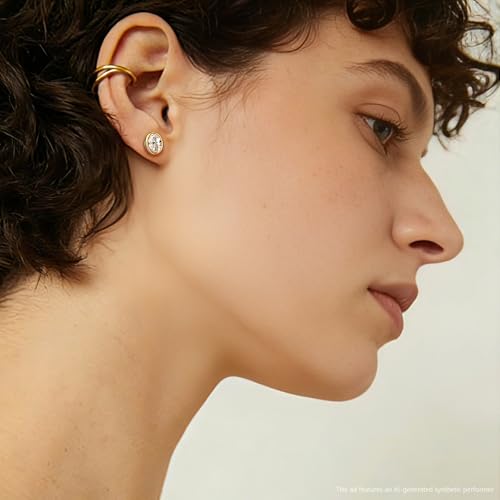 Brilliant Heart-cut/Oval-cut/Trillion-cut/Cushion-cut/Emerald-cut/Marquise-cut Stud, 925 Sterling Silver Cubic Zirconia Stud Earrings for Women Men - style: N-Bezel oval cut-Yellow