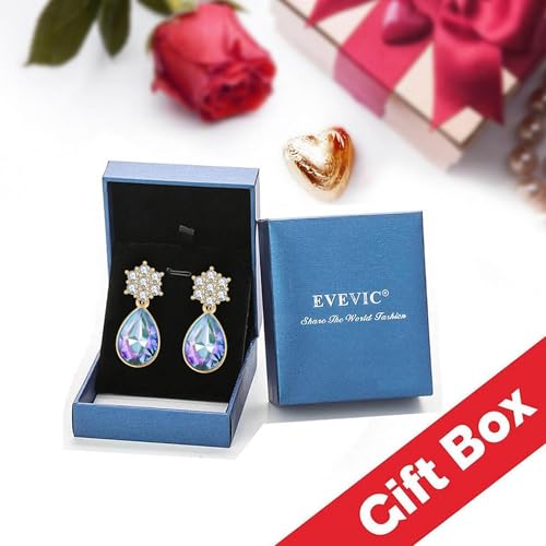 Elegant Austrian Crystal Teardrop Dangle Earrings for Women,14K Gold Plated Flower Drop Earrings Jewelry Gift for Birthday Wedding Anniversary - color: Vitrail Light