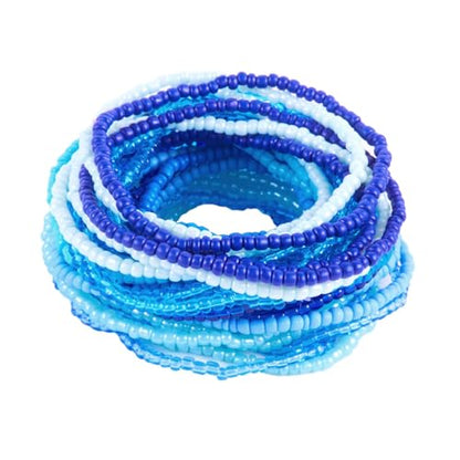 16-30Pcs Handmade Bohemian Colorful Crystal Seed Beads Stackable Adjustable Elastic Stretch Multilayerd Bracelets for Women Summer Vacation Beach Boho Bangle Jewelry - color: blue
