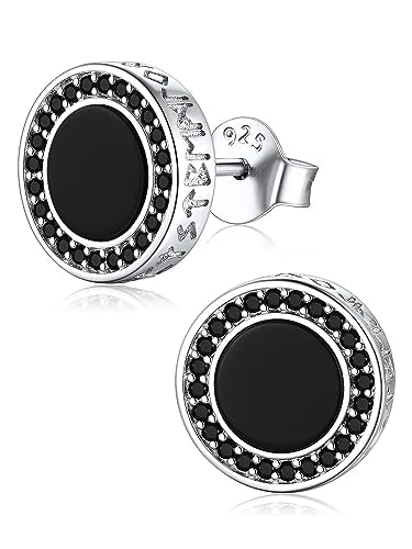 ChicSilver 925 Sterling Silver Viking Rune Natural Black Onyx Stud Earrings For Women Men - style: C: Side Runes with CZ