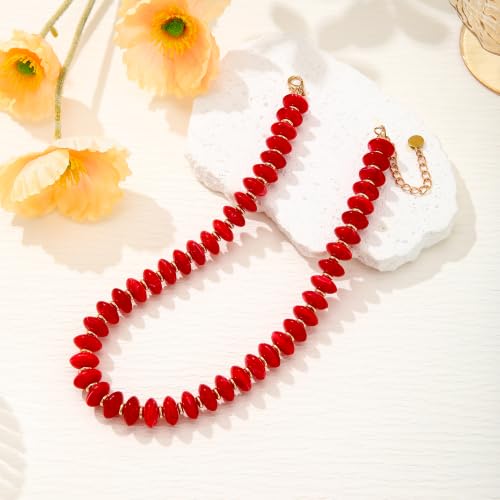 Resin Chunky Beaded Necklace for Women,Vacation Jewelry | Acrylic Beads,Boho Summer Beach Handmade Jewelry,Trendy Bold Statement Beaded Necklace,Birthday Gift for Women - color: Red