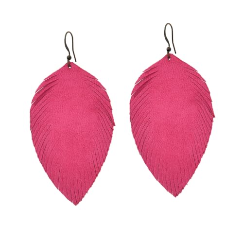 Handmade Genuine Leather Earrings for Women – Long Teardrop Boho Dangles, Lightweight Statement Fashion Jewelry - style: Autumns-Pink