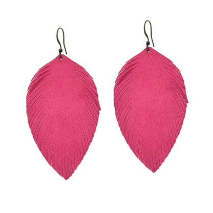 Handmade Genuine Leather Earrings for Women – Long Teardrop Boho Dangles, Lightweight Statement Fashion Jewelry - style: Autumns-Pink