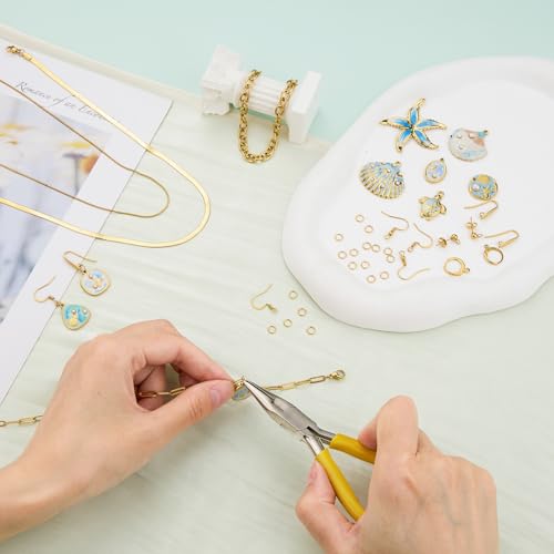 UMAOKANG 9pcs Blue Enamel Ocean Collection Charms for Jewelry Making, Gold Plated Stainless Steel Charm Pendant Bulk with Jump Rings - color: Blue