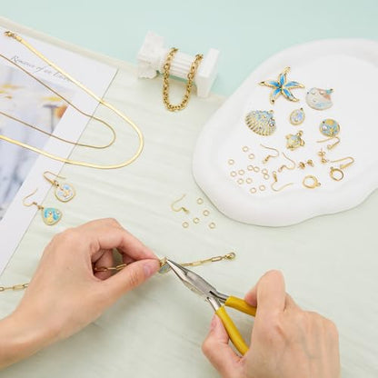 UMAOKANG 9pcs Blue Enamel Ocean Collection Charms for Jewelry Making, Gold Plated Stainless Steel Charm Pendant Bulk with Jump Rings - color: Blue