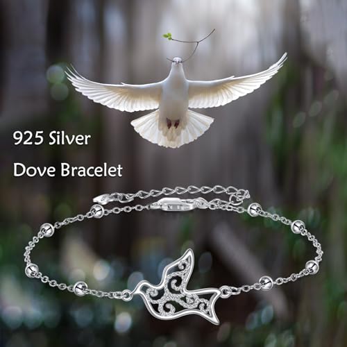 POPLYKE Bracelet for Women 925 Sterling Silver Dove/Hummingbird/Cat Animal Bracelet Jewelry Gifts for Mother Daughter Sister Grandma - style: Dove