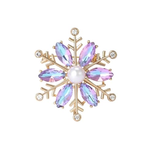 Luxury Snowflake Winter Rhinestone Brooch Pin for Women Girls Cubic Zirconia Frozen Flower Faux Pearl Christmas Clothes Accessories Pins Clip Lapel Sweater Dress Suit Bouquet Corsage Brooches Pins Delicate Xmas Festive Jewelry Gifts - color: Purple CZ