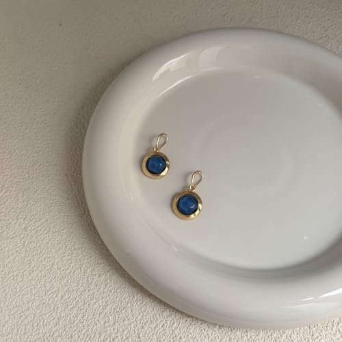 Gold Earrings for Women Dainty Stone Round Dangle Drop Earrings Colorful Resin Beaded Black White Pink Blue Dangle Drop Earrings Statement Gift - color: Royal Blue Earrings