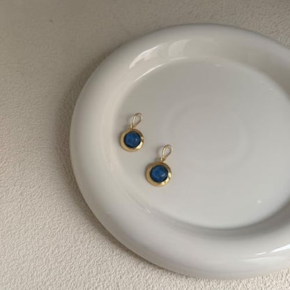 Gold Earrings for Women Dainty Stone Round Dangle Drop Earrings Colorful Resin Beaded Black White Pink Blue Dangle Drop Earrings Statement Gift - color: Royal Blue Earrings