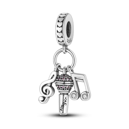 Pandach 925 Sterling Silver Charms for Bracelet&Necklace Dangle Pendant Bead with 5A Cubic Zirconia Stones,Jewelry Beads Gifts for Women - style: A-Music 3-Piece Charms