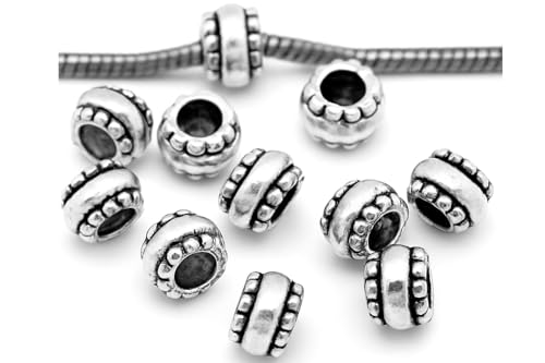 Sexy Sparkles European Spacer Beads for Charm Bracelets – 10 Pcs Silver Tone Beads, Compatible With European, Biagi, Chamilia, and Troll Chains, Hole Size 4.8mm
