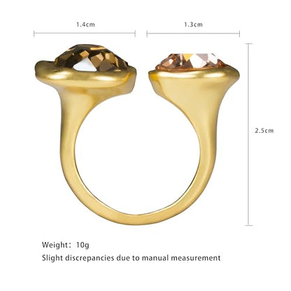 Open Statement Ring Cocktail Ring Cubic Zirconia Crystal Gemstones Antiqued Gold Plated Adjustable Open Band Vintage Jewelry for Women